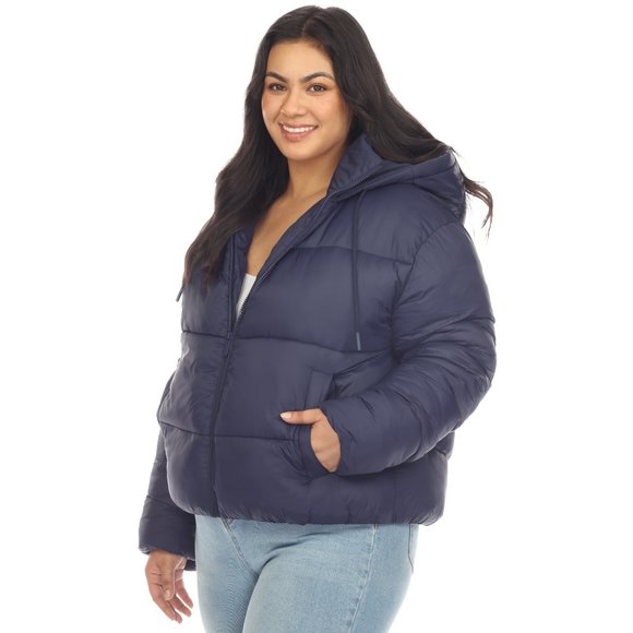 Plus Size Full Front Zip Hooded Bomber Puffer Coat - Picture 5 of 7